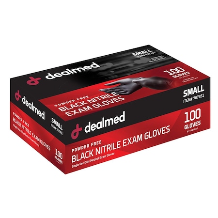Dealmed Disposable Gloves, Nitrile, Powder-Free, S, 1000 PK, Black 787351
